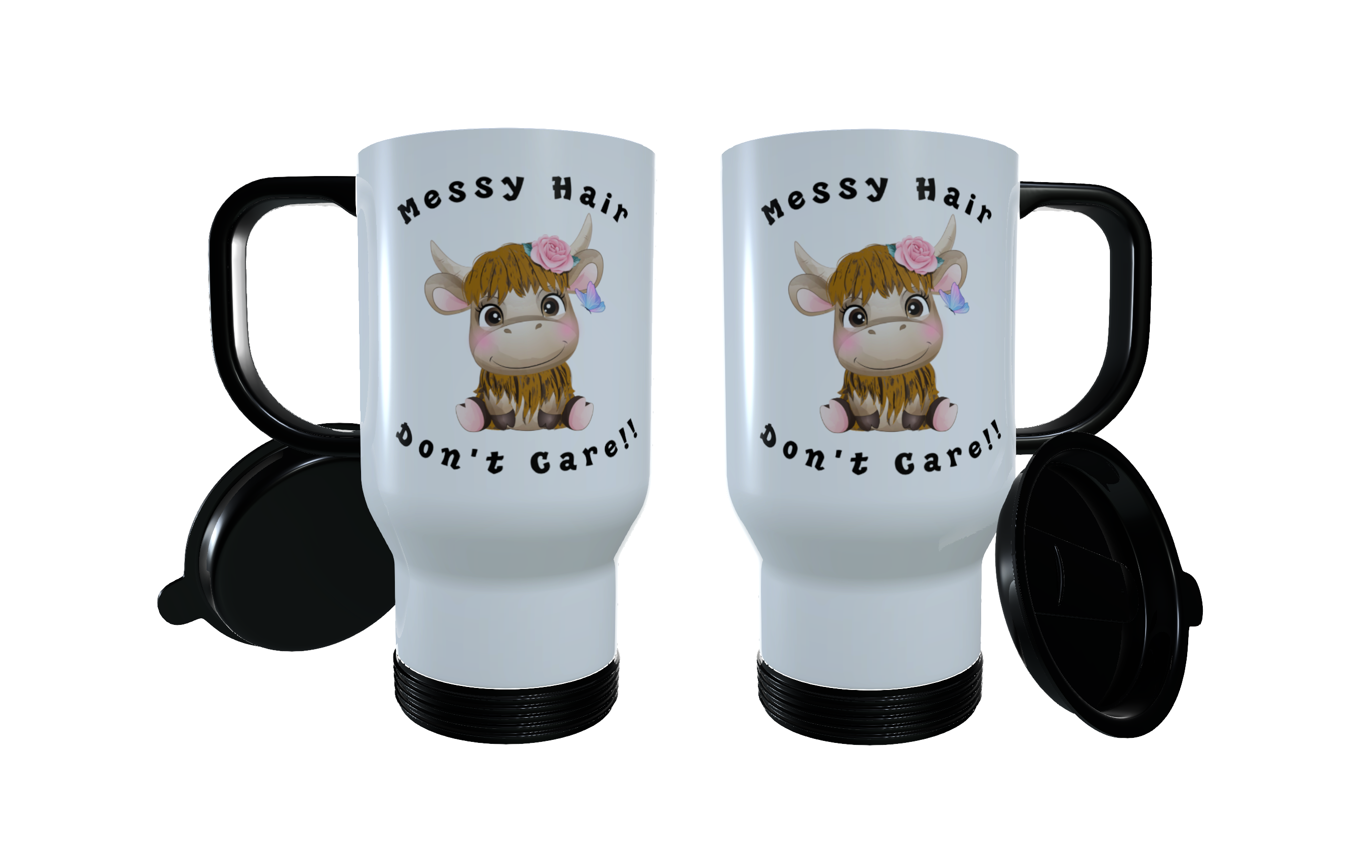 Highland Cow - Messy Hair Don't Care Travel Mug, Highland Cow